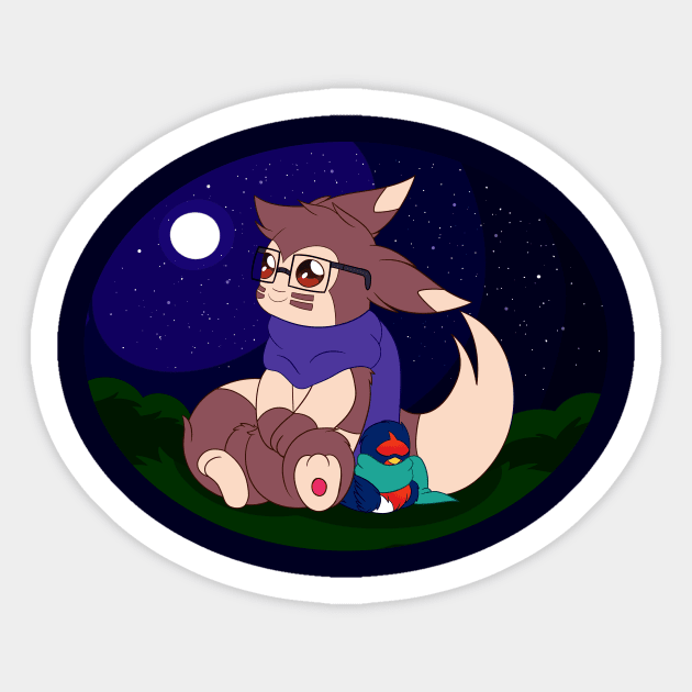 SN: Starry night - Ferret and Bird Sticker by MoonRayCZ